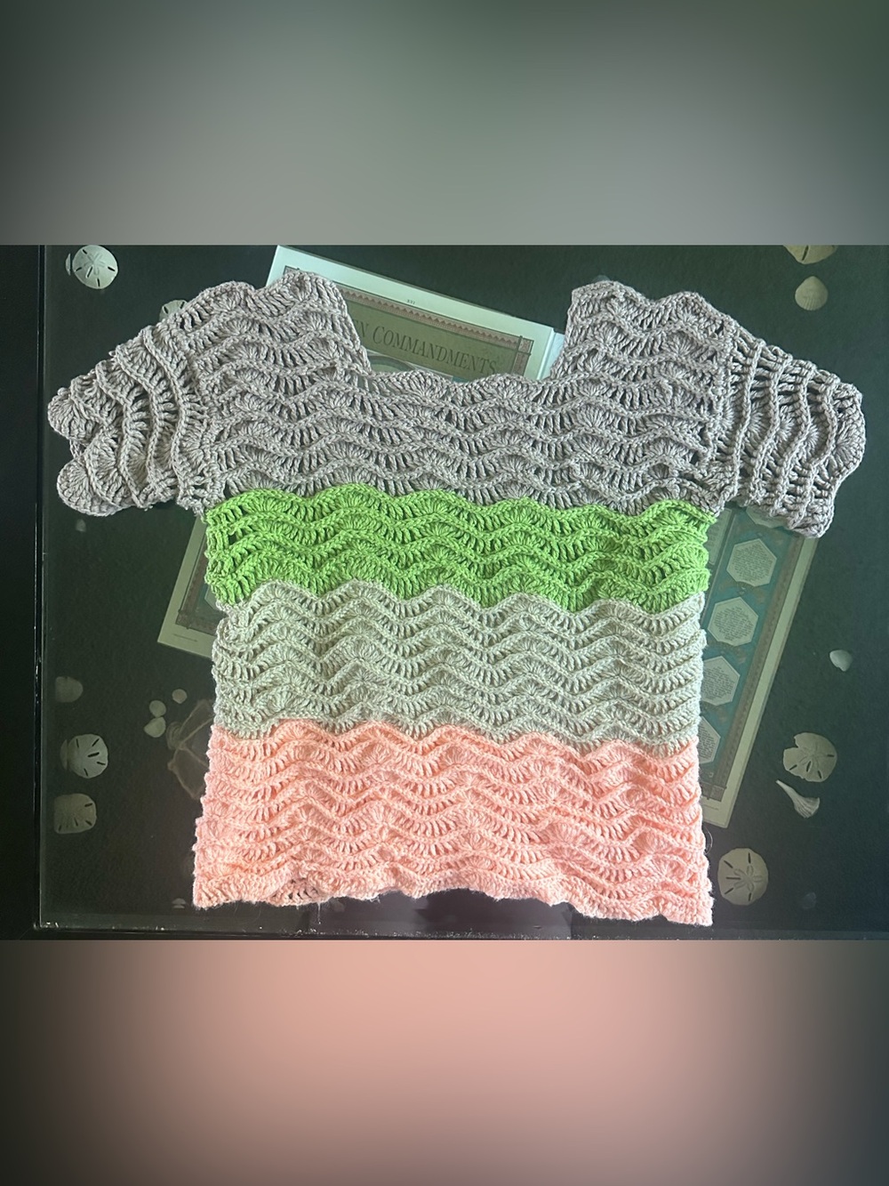 Handmade Crochet Color Block Wave Stitch Top  Boho Knit Sweater size: M
